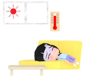部屋で熱中症になる女の子のイラスト