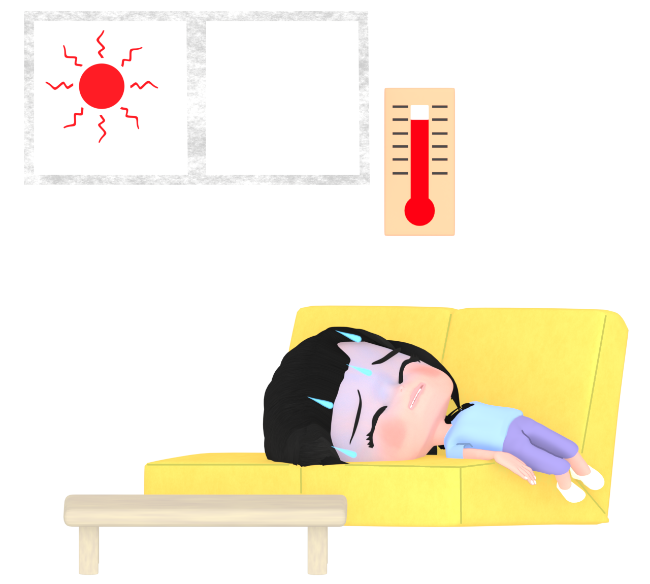部屋で熱中症になる女の子のイラスト 18 部屋で熱中症になる女の子のイラスト