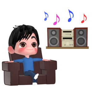 部屋で音楽鑑賞をする男性のイラスト