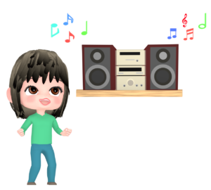部屋で歌う女性のイラスト