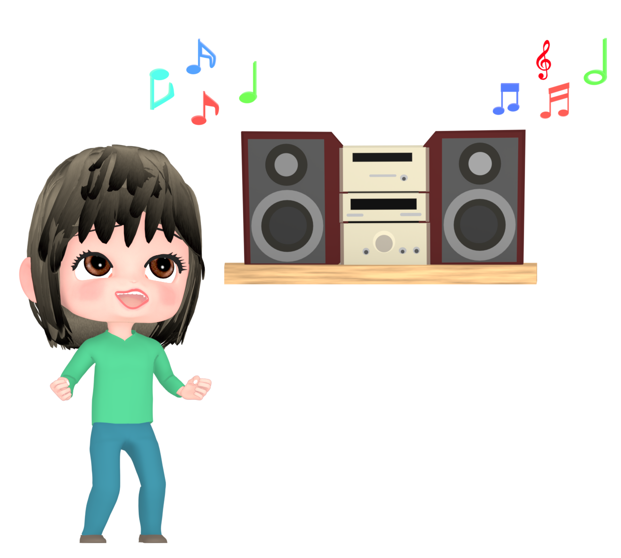 部屋で歌う女性のイラスト