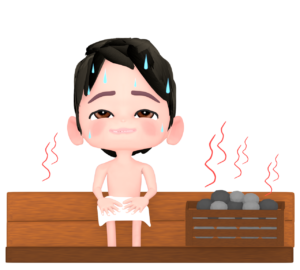 ロウリュに入る男性のイラスト