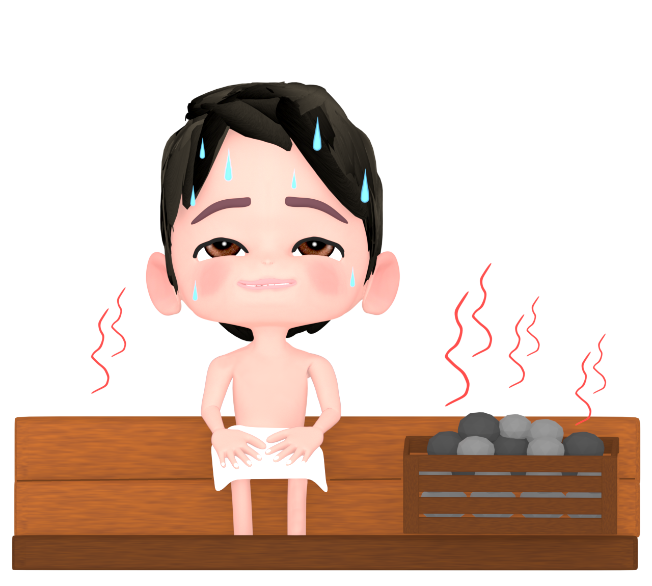 ロウリュに入る男性のイラスト