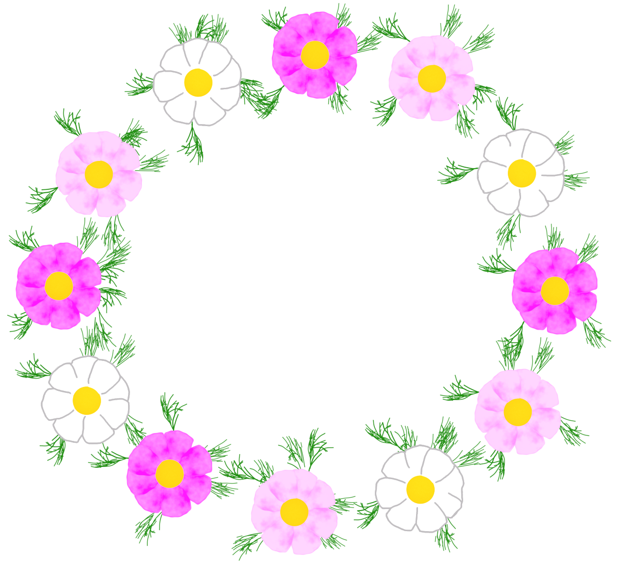 丸型背景のコスモスのイラスト