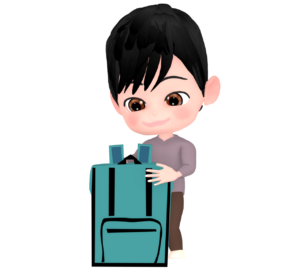 リュックサックの準備をする男性のイラスト