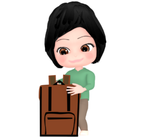 リュックサックの準備をする女性のイラスト