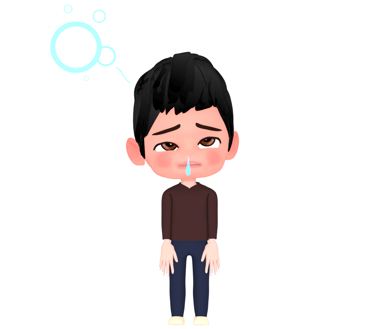 鼻水を垂らしてボーとしている男性のイラスト