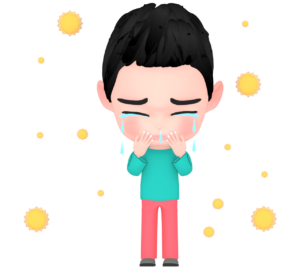 鼻水と涙がとまらない花粉症の男の子のイラスト