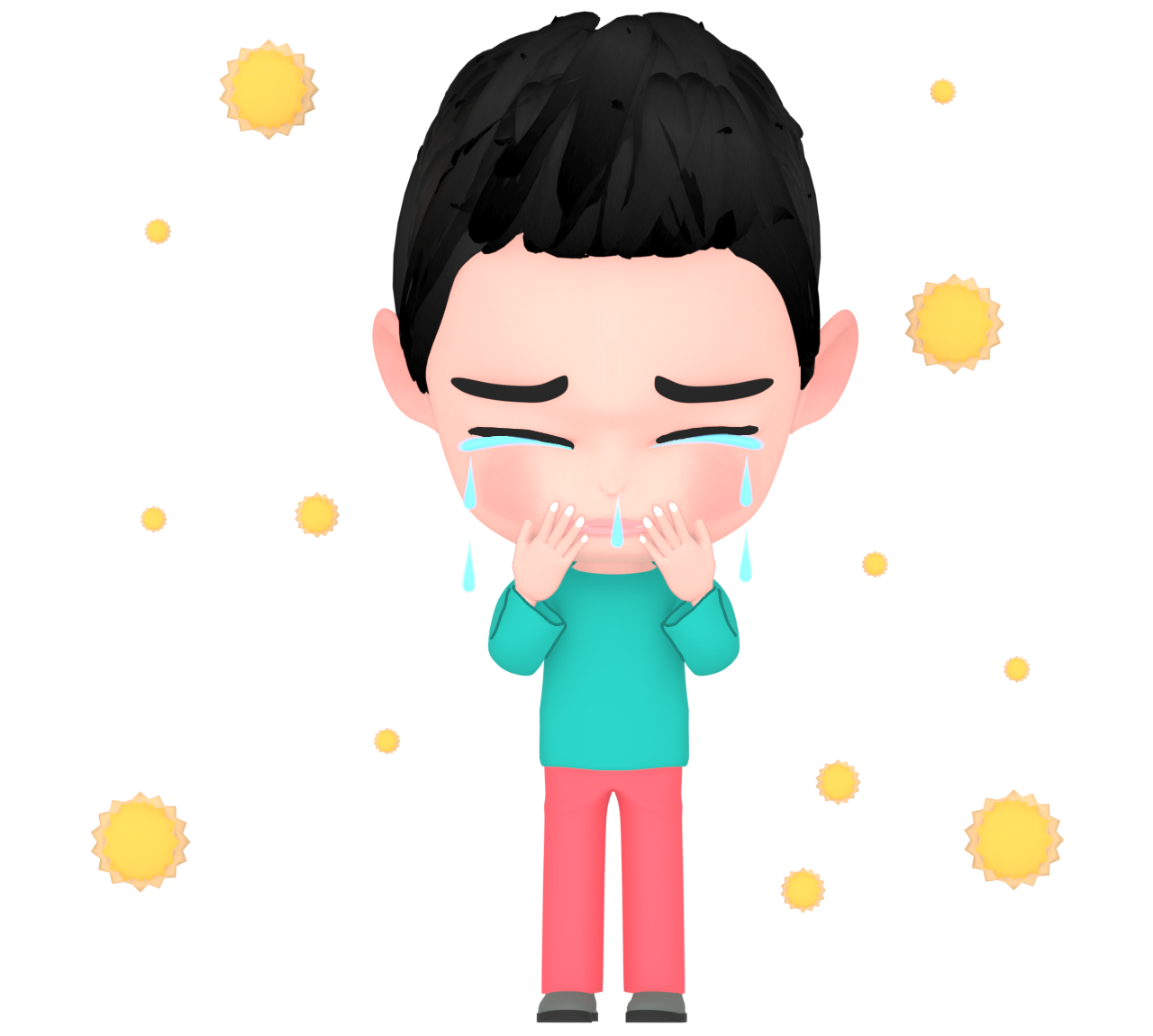 鼻水と涙がとまらない花粉症の男の子のイラスト 12 鼻水と涙がとまらない花粉症の男の子のイラスト