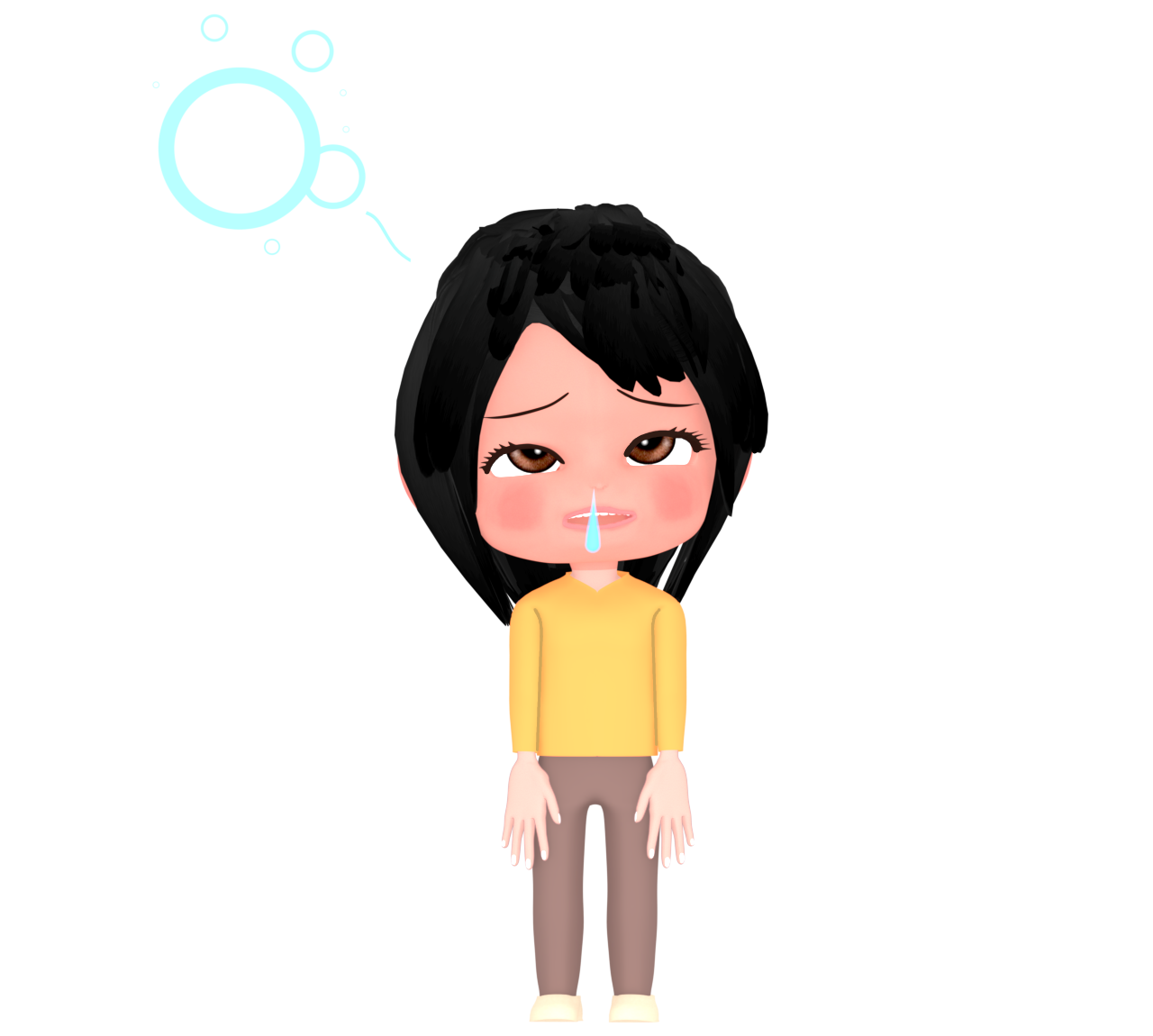 鼻水を垂らしている女性のイラスト