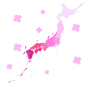 桜前線の日本地図のイラスト