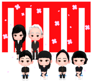 桜が舞う卒業式・入学式のイラスト