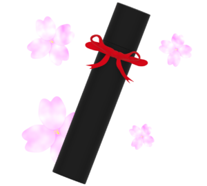 桜が咲く卒業証書の筒のイラスト