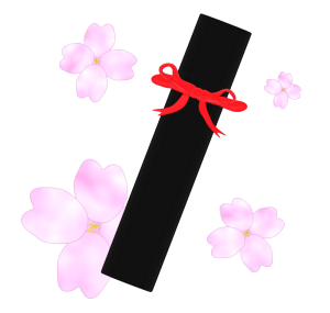 桜に包まれる卒業証書の筒のイラスト