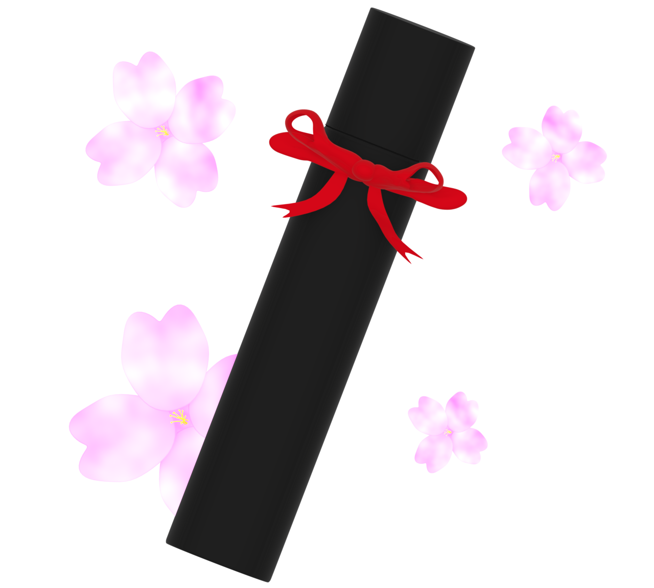桜が咲く卒業証書の筒のイラスト