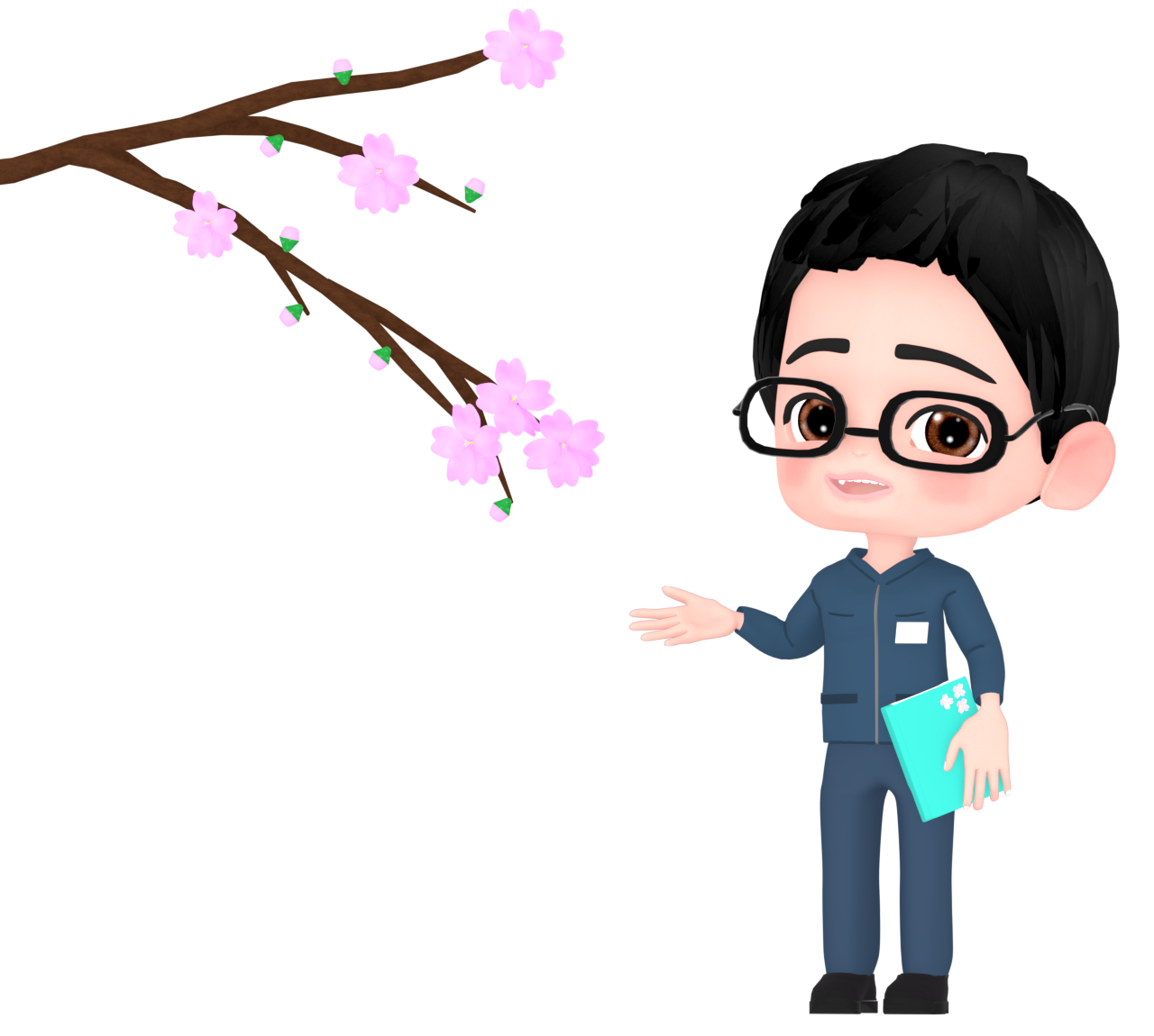 桜の開花を確認する男性調査員のイラスト