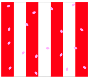 桜の花びらが舞う紅白幕のイラスト