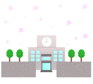 桜の季節と春の校舎のイラスト