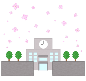 桜と春の校舎のイラスト