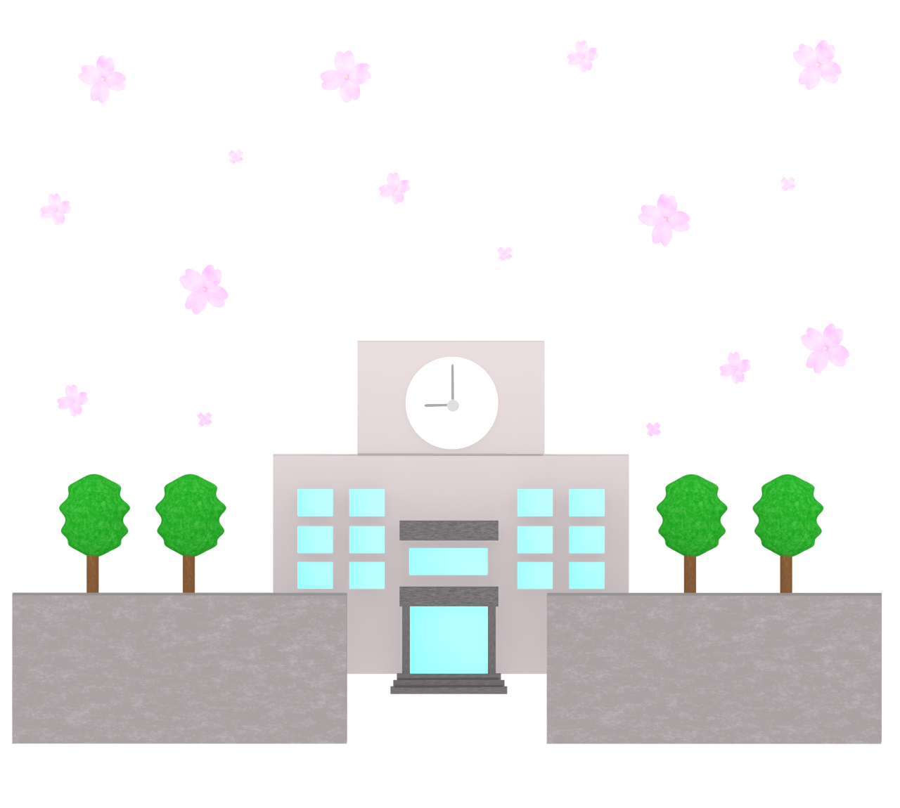 桜の季節と春の校舎のイラスト