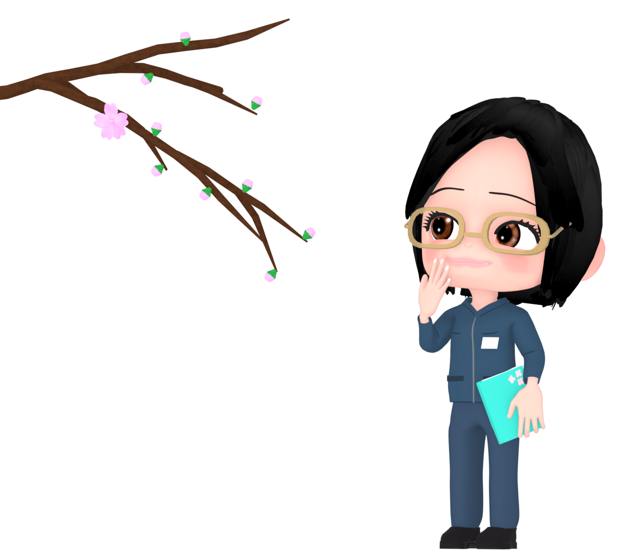 桜守の女性のイラスト