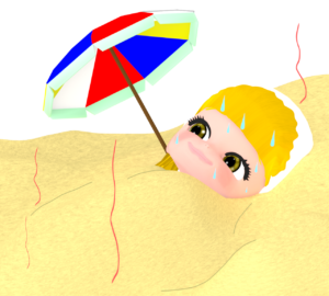 砂風呂でリラックスをする外国人女性のイラスト