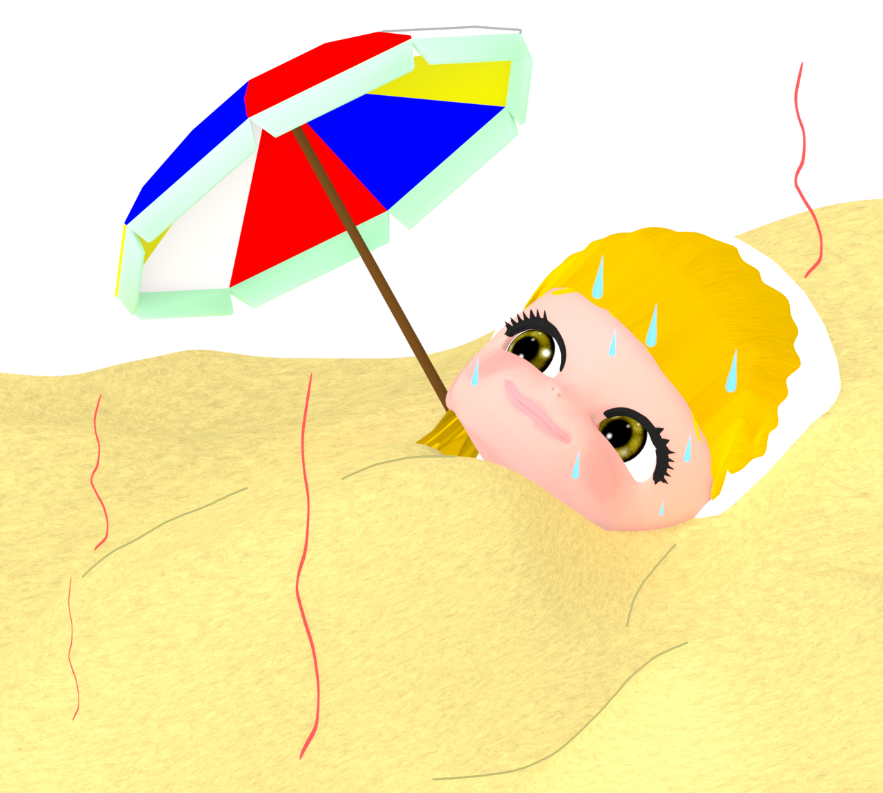 砂風呂でリラックスをする外国人女性のイラスト