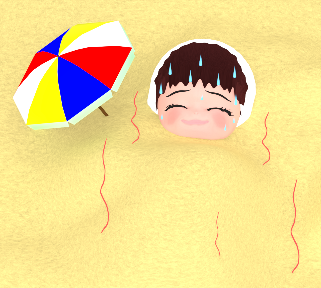 砂風呂に入る女性のイラスト