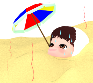 砂蒸し温泉で汗を流す女性のイラスト