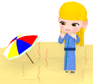 砂蒸し温泉に入る外国人女性のイラスト