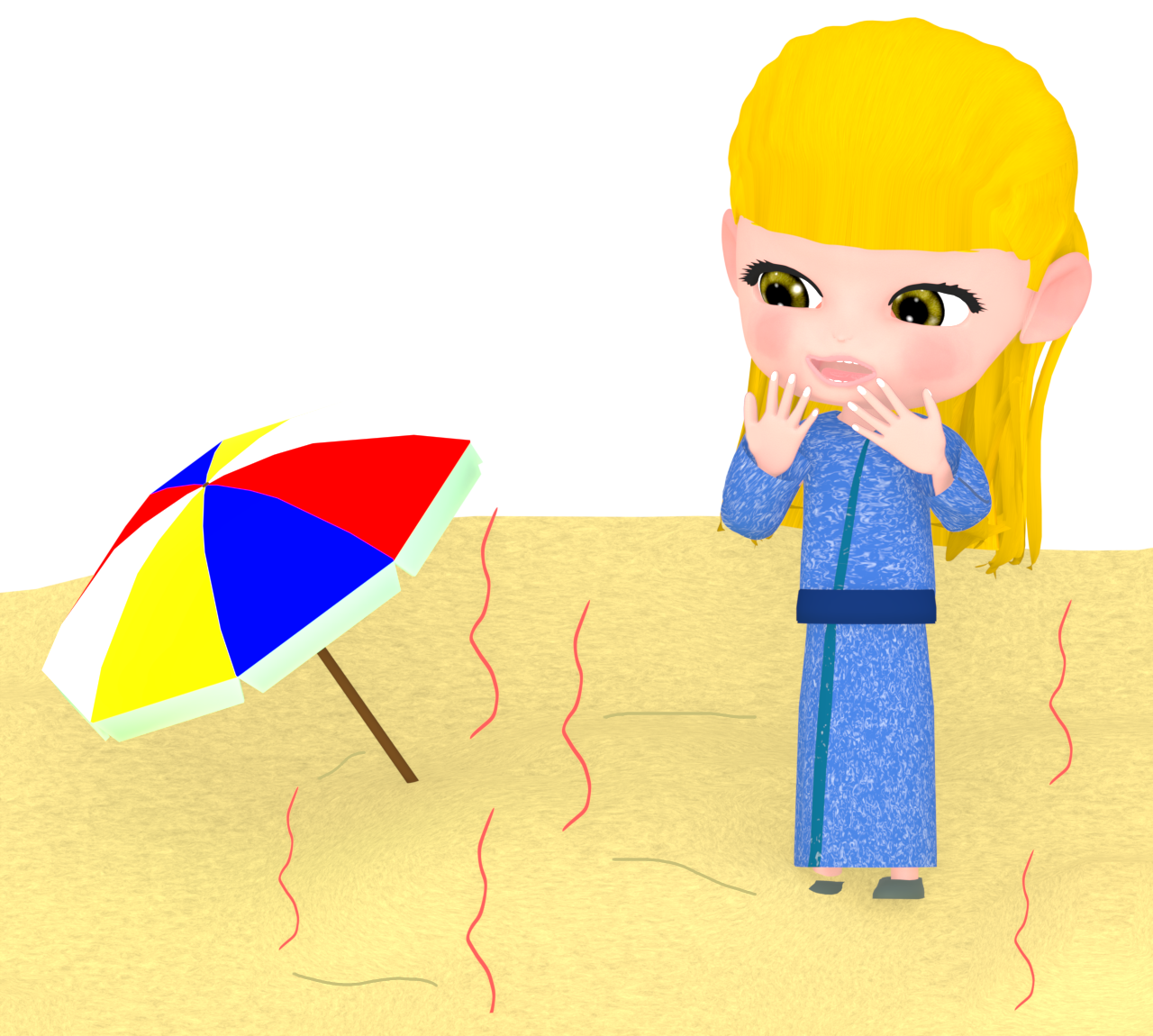 砂蒸し温泉に入る外国人女性のイラスト