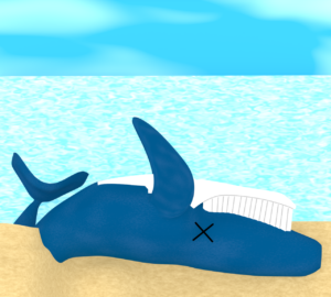 砂浜に座礁をした鯨のイラスト