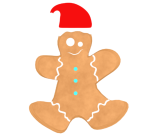 サンタの帽子をかぶるジンジャーマンのイラスト