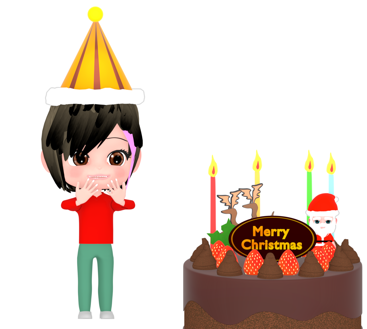 サンタ帽子を被る女性のイラスト