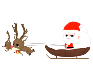 サンタのソリを引くトナカイのイラスト