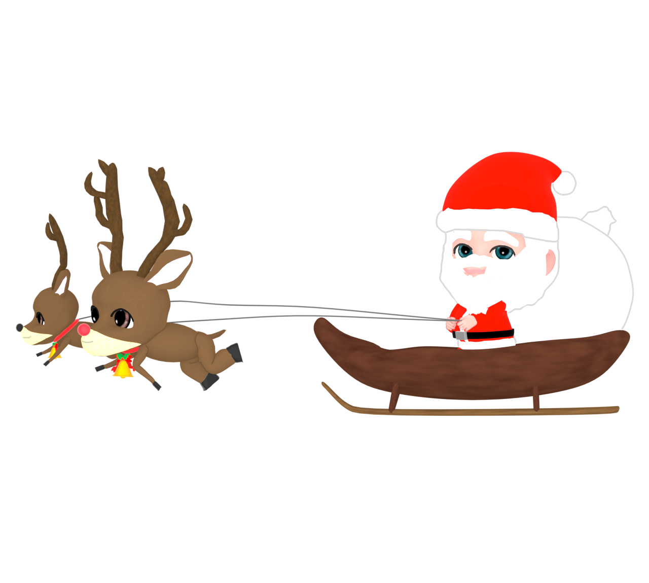 サンタのソリを引くトナカイのイラスト