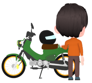バイクと景色を眺める男性のイラスト