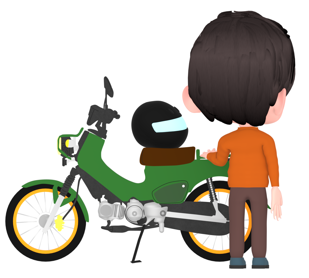 バイクと景色を眺める男性のイラスト