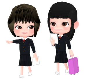 修学旅行に行く女子生徒のイラスト
