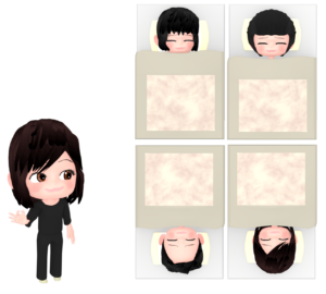 修学旅行で寝る生徒と見守る先生のイラスト