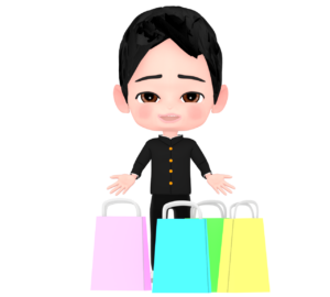 修学旅行でお土産を買う男子生徒のイラスト
