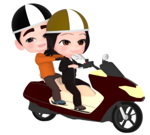スクーターで二人乗りをするイラスト