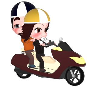 スクーターで二人乗りをするイラスト