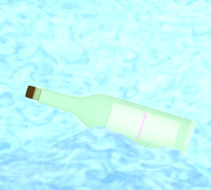 海を漂うボトルメールのイラスト