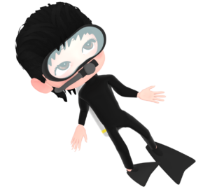 海でダイビングをする女性のイラスト