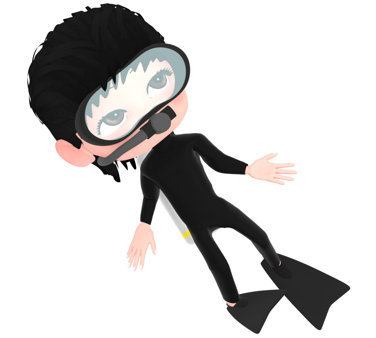 海でダイビングをする女性のイラスト