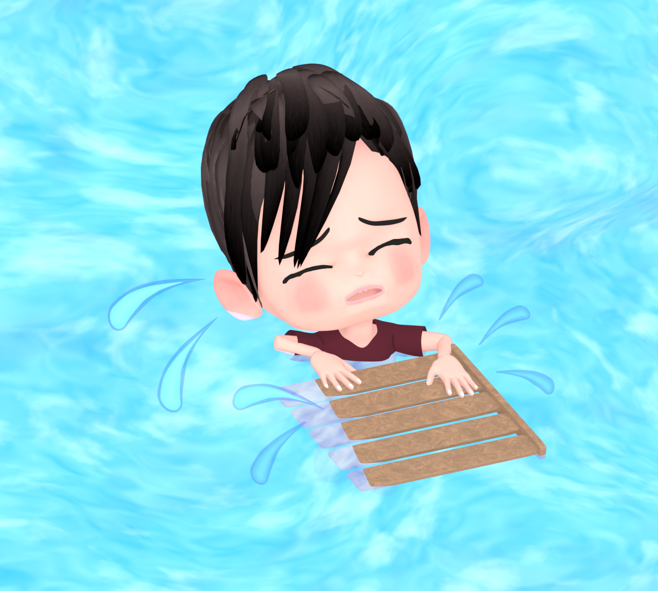 海で漂流をする男性のイラスト