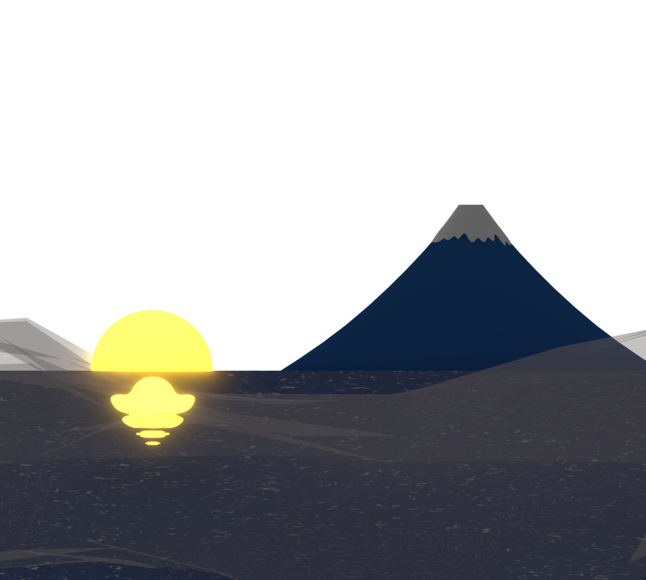 海から昇る太陽と富士山のイラスト（透過）