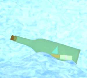 海に浮かぶガラス瓶のイラスト