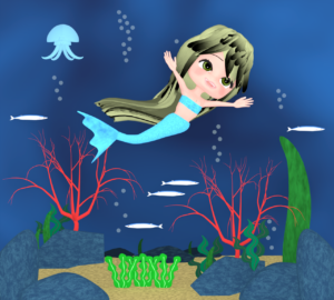 海を泳ぐ人魚姫のイラスト